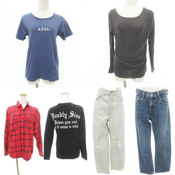 【中古】マウジー MOUSSY アズール AZUL 他 6点 セット おまとめ Tシャツ カットソー シャツ デニム ジ..