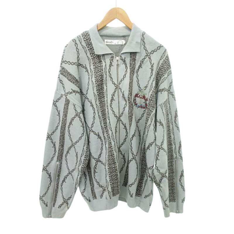 【中古】ハイゲート HIGH-GATE ニット ジップアップ 総柄 セーター 羽織 バックデザイン 1 Sサイズ パステルミント メンズ 【ベクトル 古着】 250703