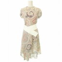 【中古】エトロ ETRO 美品 セットアップ 2ピース ペイズリー柄 シフォン ブラウス スカート 42 約XLサイズ ベージュ ピンク レディース 【ベクトル 古着】 250712