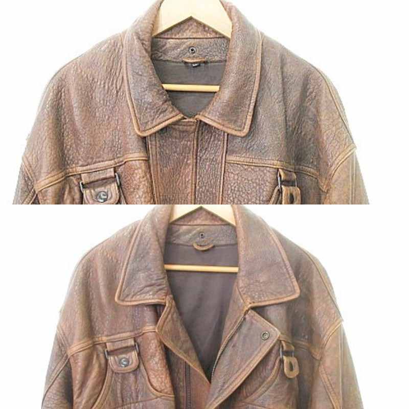 【中古】ヴィンテージ VINTAGE ラムレザー ジャケット アウター LLサイズ 茶 ブラウン ■MET1 メンズ 【ベクトル 古着】 250723