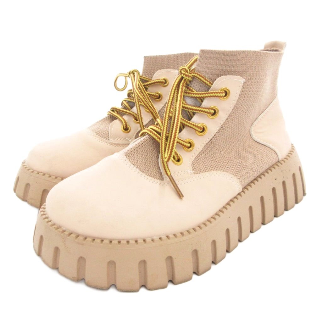 Thick Sole - 【中古】 クーラー COOER ショートブーツ 厚底 レースアップ 36 ベージュ /GV ■MET1 レディース 【ベクトル 古着】 250831