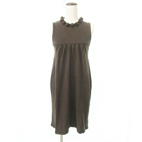 【中古】ミリー milly 美品 コットン ニット ワンピース ノースリーブ OPTKHA0407 Sサイズ 茶 ブラウン..