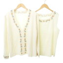 【中古】エスカーダ ESCADA アンサンブル ニット ビジュー カシミヤ混 肩パッド Vネック 薄手 44 約Lサイズ 白 ホワイト レディース 【ベクトル 古着】 250803