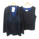 【中古】未使用品 エスカーダ ESCADA タグ付き アンサンブル ニット ウール混 ビジュー Vネック ラメ 長袖 薄手 42 約XLサイズ 紺 ネイビー レディース 【ベクトル 古着】 250803
