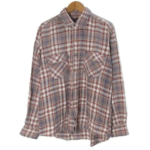 【中古】エドウィン EDWIN チェックシャツ 長袖 フラップポケット M 茶系 X メンズ 【ベクトル 古着】 250822
