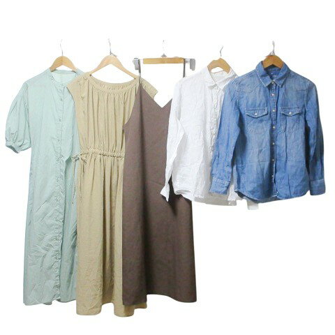 【中古】ジーユー GU ユニクロ 無印良品 美品 Mサイズ 5点セット おまとめ シャツ ワンピース キャミ ノースリーブ 5分袖 長袖 無地 ベージュ 緑 白...