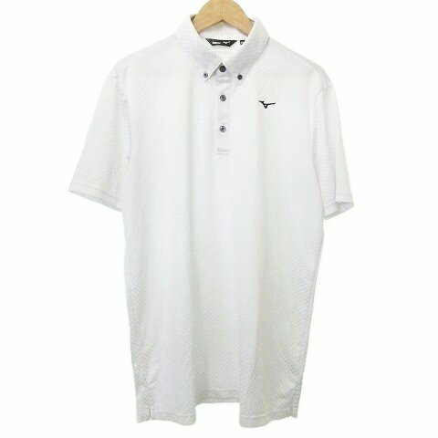 【中古】ミズノ MIZUNO チェック ポロシャツ 半袖 ボタンダウン ゴルフウエア スポーツ 2XL 白 ホワイト ■YHS8 メンズ 【ベクトル 古着】 251023