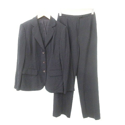 【中古】レリアン Leilian 美品 パンツスーツ セットアップ ストライプ 7号 約Sサイズ 濃紺 ダークネイビー ■YHS8 レディース 【ベクトル 古着】 251023