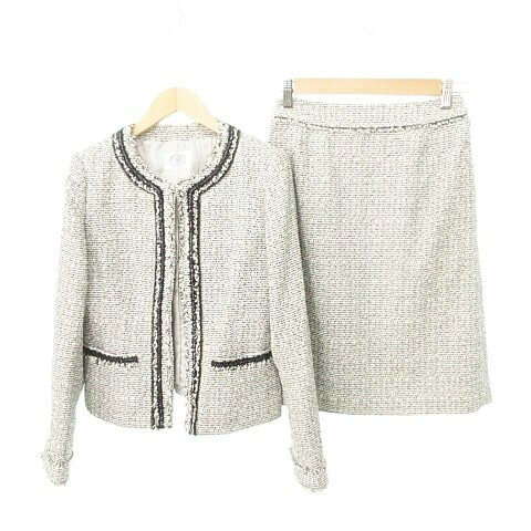 【中古】ジェイプレス J.PRESS ツイード スカート スーツ セットアップ 7号 約Sサイズ 白 ホワイト 黒 ブラック ■YHS8 レディース 【ベクトル 古着】 251023