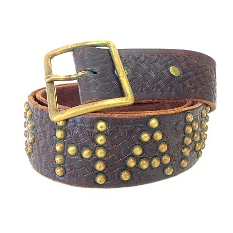 【中古】グラッドハンド GLAD HAND＆CO. レザー ベルト スタッズ シングルピン ハトメ 36 茶 ブラウン ..