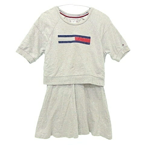 【中古】トミーヒルフィガー TOMMY HILFIGER ワンピース 半袖 セットアップ風 子ども服 女の子 110 グレー ■GY54 ☆AA★ A0124 キッズ 【ベクトル 古着】 260124