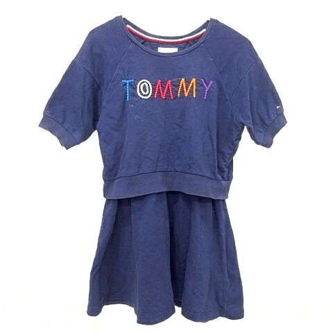 【中古】トミーヒルフィガー TOMMY HILFIGER ワンピース 半袖 セットアップ風 110 子ども服 女の子 紺 ネイビー ■GY54 A0123 キッズ 【ベクトル 古着】 260123