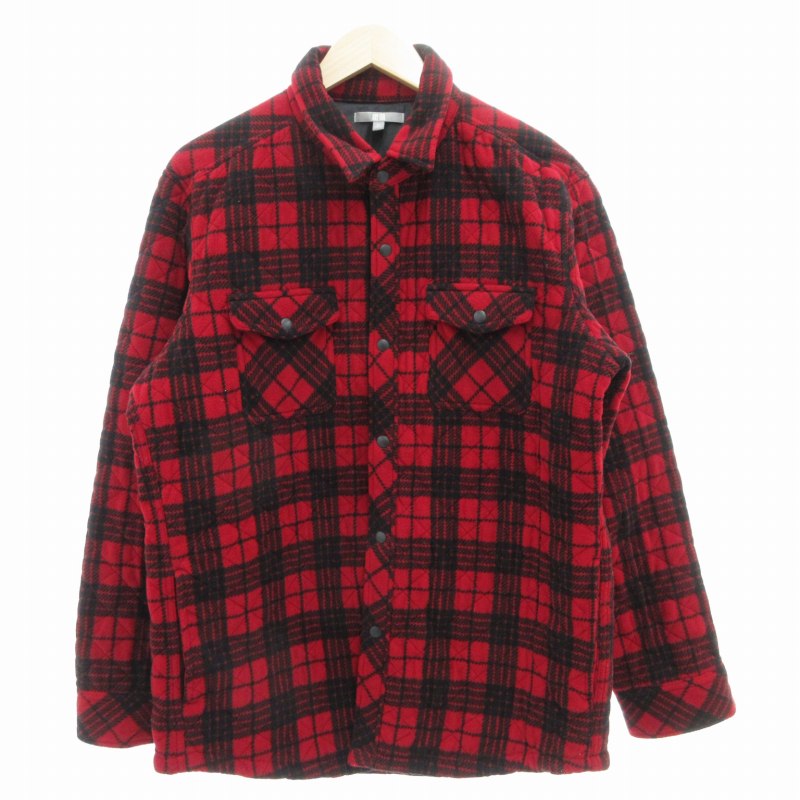 【中古】ユニクロ UNIQLO キルティングシャツジャケット ブルゾン 中綿 チェック XL 赤 レッド 黒 ブラック /GV メンズ 【ベクトル 古着】 250104
