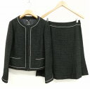 【中古】23区 オンワード樫山 美品 ツイード スカート スーツ セットアップ ノーカラー ジャケット 膝丈 38 / 40 ネイビー ブラック レディース 【...