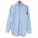 【中古】HITOYOSHI ヒトヨシ ホリゾンタルカラー カッタウェイ ワイシャツ CANCLINI カンクリーニ イタリア製生地 長袖 38/82 M相当 青...