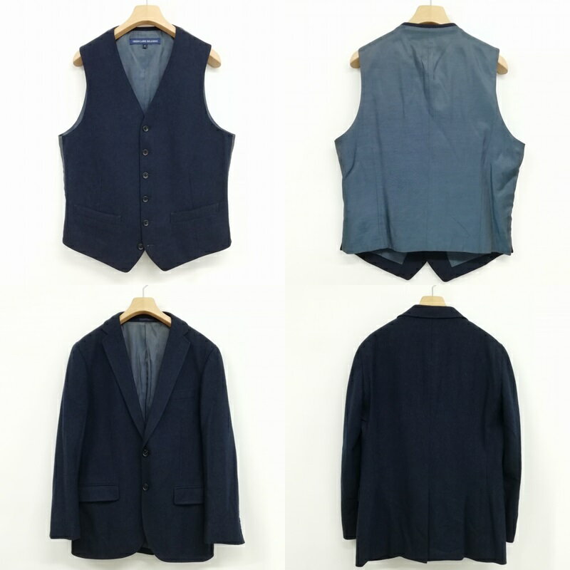 【中古】グリーンレーベルリラクシング ユナイテッドアローズ green label relaxing 3ピース シングル スーツ セットアップ ジレ ジャケット スラックス M ネイビー メンズ 【ベクトル 古着】 250508