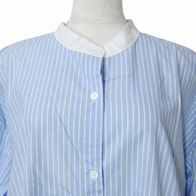 【中古】SOG. ストライプクレリックシャツワンピース ロング 長袖 バンドカラー ブルー ホワイト X レディース 【ベクトル 古着】 250530