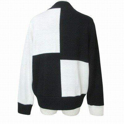 【中古】ジュン&ロペ JUN&ROPE 美品 保温裏地 ブロック切替ニットブルゾン ジャケット ゴルフウェア ジップアップ スタンドカラー ウール混 ラバーワッペン S 黒 白 X レディース 【ベクトル 古着】 250604