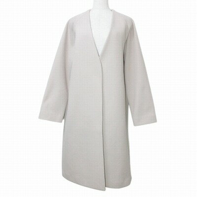 【中古】アンレクレ en recre ノーカラーロングコート ウール混 2 M相当 ピンクベージュ X レディース 【ベクトル 古着】 250617