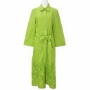 【中古】ザラ ZARA ロングシャツワンピース 長袖 刺? カットワーク ウエストリボン S 165/84A 緑 グリーン X レディース 【ベクトル 古着】 250625