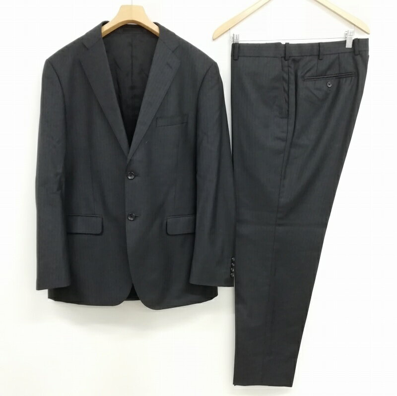 【中古】ビサルノ VISARUNO カノニコ Super110's ストライプ シングル 2B スーツ セットアップ ジャケット スラックス チャコール メンズ 【ベクトル 古着】 250626