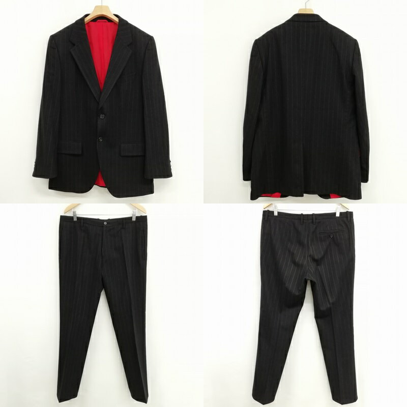 【中古】ヒューゴボス HUGO BOSS ストライプ シングル 2B スーツ セットアップ ジャケット スラックス 52 ブラック メンズ 【ベクトル 古着】 250626