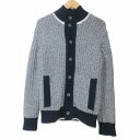 【中古】ケント&カーウェン KENT&CURWEN ニットカーディガン ジャケット 長袖 スタンドカラー ウール M 紺 白 X メンズ 【ベクトル 古着】 250626