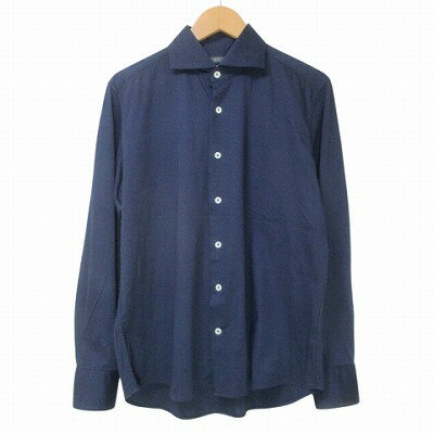【中古】バーニーズニューヨーク BARNEYS NEW YORK シャツ ALBINI CORCORAN YARN 長袖 ホリゾンタルカラー 無地 M 紺 ネイビー X メンズ 【ベクトル 古着】 250703
