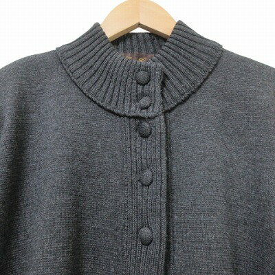 【中古】レディ ゴルフ ローマ Lady golf ROMA 美品 大きいサイズ 長袖 ロングニット カーディガン ジャケット ゴルフウェア ウール ハイネック 袖プリーツ 44 XL相当 グレー X レディース 【ベクトル 古着】 250718