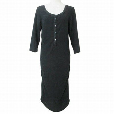 【中古】ジェームスパース JAMES PERSE ワンピース 7分袖 ミモレ丈 ヘンリーネック サイドギャザー 1 S相当 黒 ブラック X レディース 【ベクトル 古着】 250718