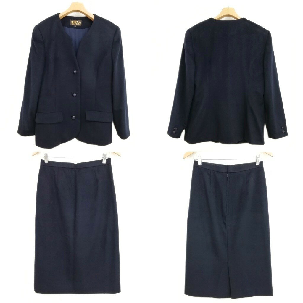 【中古】HEAENH ヴィンテージ カシミヤ スカート スーツ セットアップ フォーマル 11 ネイビー レディース 【ベクトル 古着】 250813