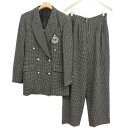 【中古】saturday afternoon サタデーアフタヌーン 千鳥格子 ダブルブレスト スーツ セットアップ ジャケット スラックス M / L ブラック グレー 【ベクトル 古着】 250813