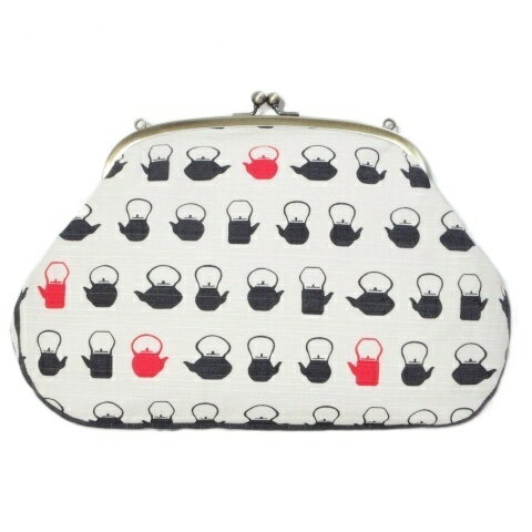 【中古】我趣 ware-shu ガマグチバッグ 鉄瓶柄 急須柄 鞄 ホワイト系 ショルダーストラップ欠損 X レデ..