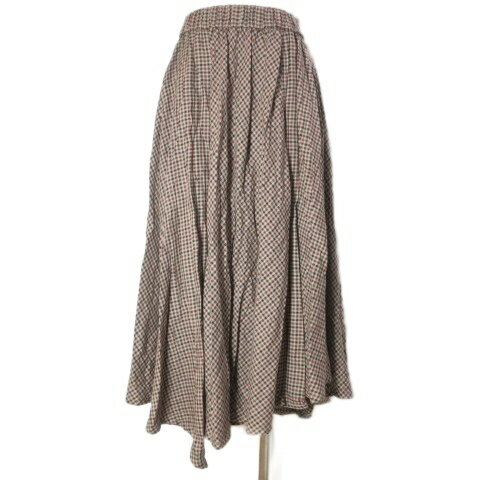 【中古】ジーナシス JEANASIS 美品 ロングスカート JS050200MC アシンメトリー フレア チェック ブラウン系 フリーサイズ X レディース 【ベクトル 古着】 250922
