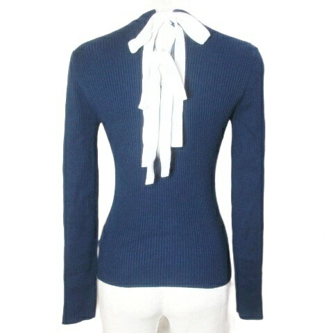 【中古】マイストラーダ Mystrada 19SS リブニット 長袖 バックリボン 38 M相当 紺 白 /X 【ベクトル 古着】 251003