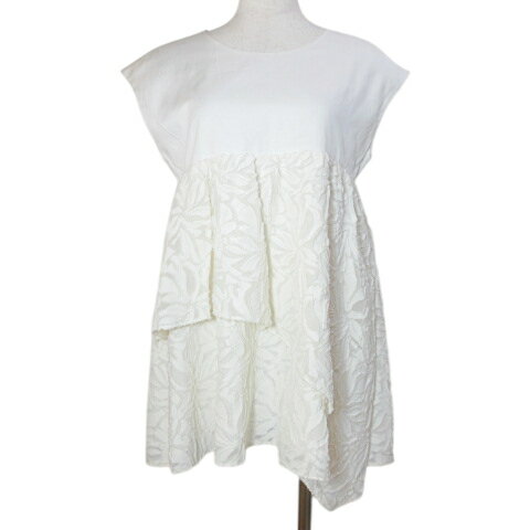 【中古】フォクシーニューヨーク FOXEY NEW YORK COLLECTION オパール切り替えノースリーブ チュニック カットソー プルオーバー 38 S相当 白 ホワイト /X レディース 【ベクトル 古着】 251216