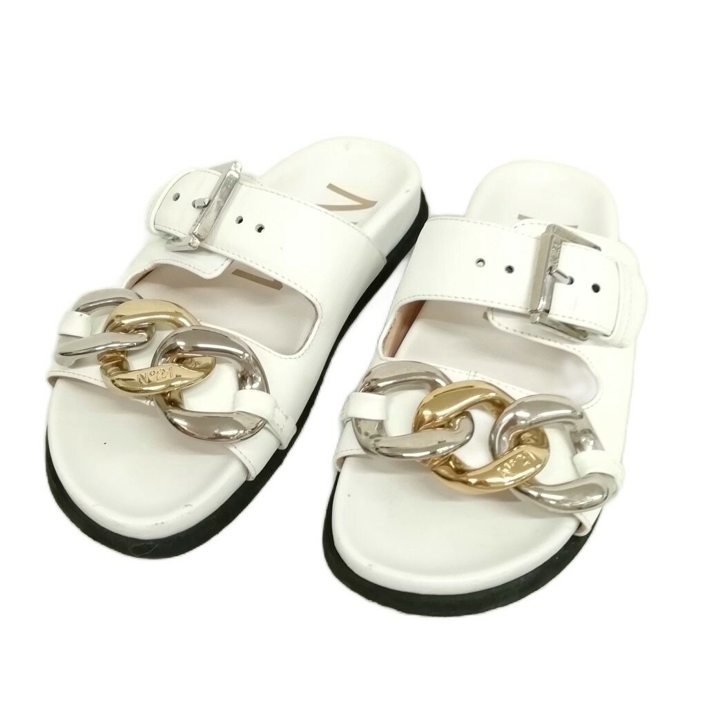 【中古】ヌメロヴェントゥーノ N°21 チェーン ダブルストラップ フラット サンダル 36 ホワイト 【ベクトル 古着】 251016