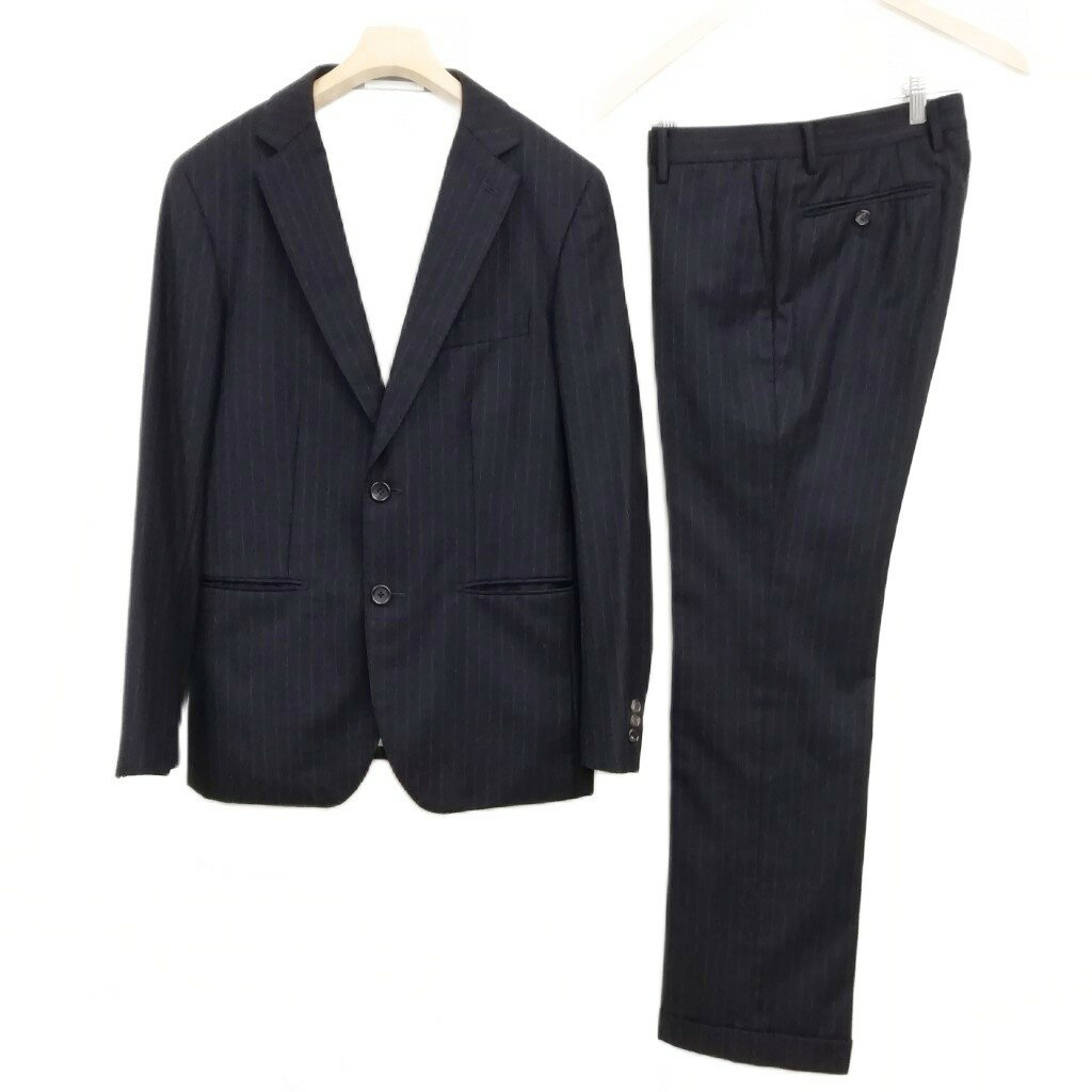 【中古】エディフィス EDIFICE ウール カシミヤ ストライプ シングル 2B スーツ セットアップ ジャケット スラックス 46 ネイビー メンズ 【ベクトル 古着】 251022