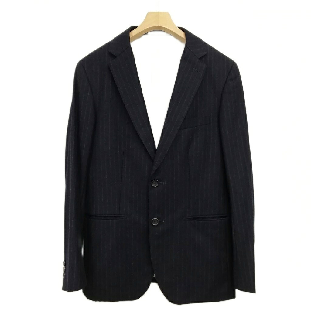 【中古】エディフィス EDIFICE ウール カシミヤ ストライプ シングル 2B スーツ セットアップ ジャケット スラックス 46 ネイビー メンズ 【ベクトル 古着】 251022