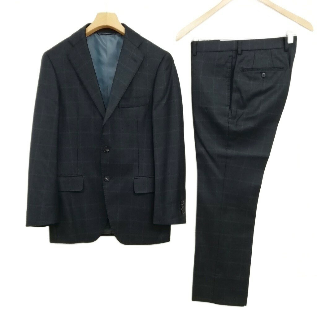 【中古】ザ・スーツカンパニー THE SUIT COMPANY REDA生地 チェック 段返り シングル 3B スーツ セットアップ ジャケット スラックス 160cm 6Drop ネイビー メンズ 【ベクトル 古着】 251120