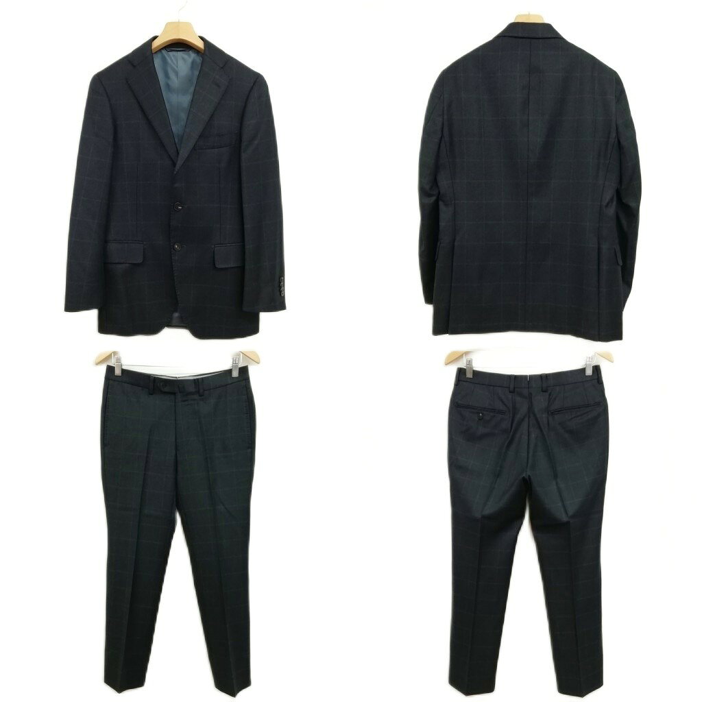 【中古】ザ・スーツカンパニー THE SUIT COMPANY REDA生地 チェック 段返り シングル 3B スーツ セットアップ ジャケット スラックス 160cm 6Drop ネイビー メンズ 【ベクトル 古着】 251120