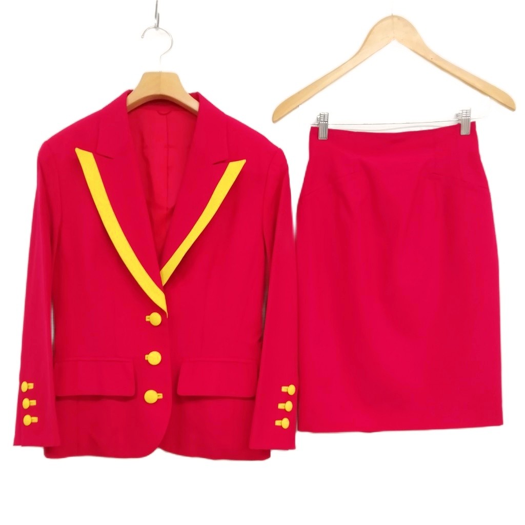 【中古】ケンゾー KENZO ヴィンテージ レトロ スカート スーツ セットアップ ジャケット バイカラー M / S ピンク イエロー レディース 【ベクトル 古着】 251128