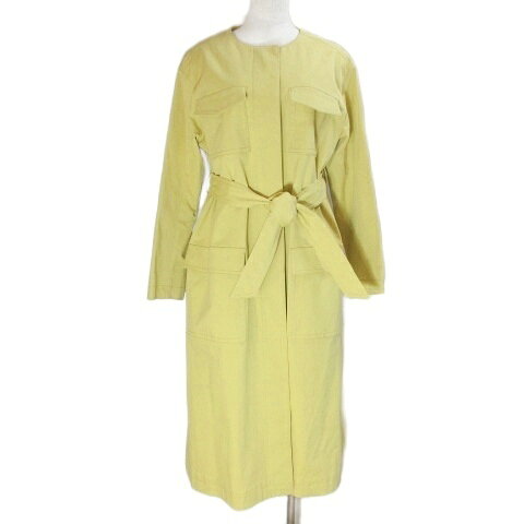 【中古】グレースコンチネンタル GRACE CONTINENTAL 19SS ノーカラーコート ロング ベルト付き 比翼仕立て 36 S相当 黄 イエロー /X 【ベクトル 古着】 251201