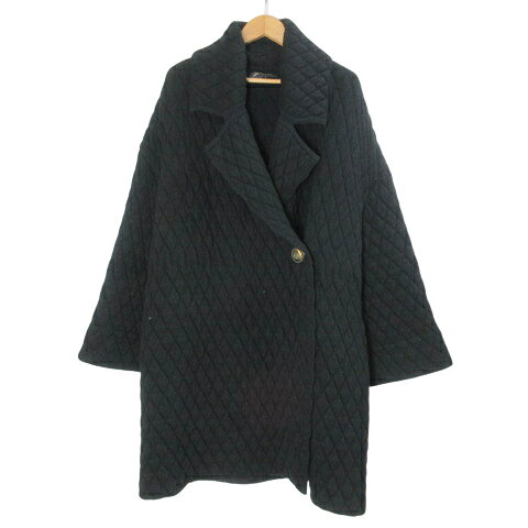 【中古】レコパン LES COPAINS キルティングコート ウールカシミヤ ニット ミドル丈 黒 ブラック /X レディース 【ベクトル 古着】 260..
