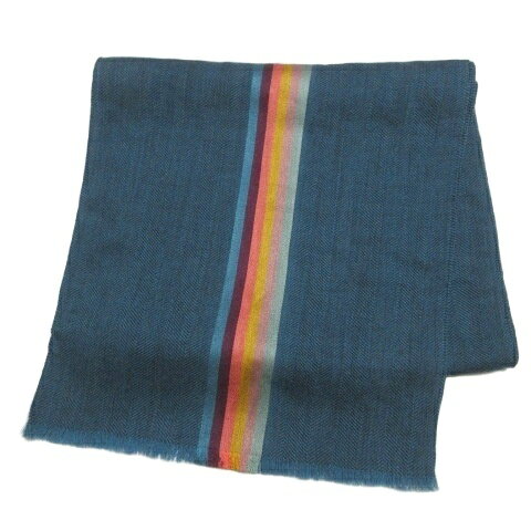 樂天商城 - 【中古】ポールスミス PAUL SMITH ストール ウールシルク サンプル ストライプ ヘリンボーン フリンジ ブルー系 /X レディース 【ベクトル 古着】 260218