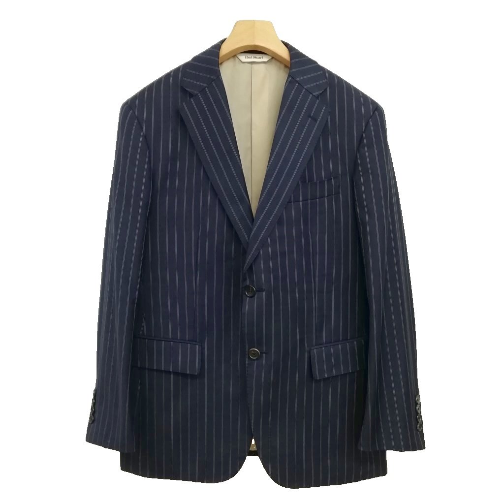 Rakuten - 【中古】ポールスチュアート PAUL STUART ストライプ シングル 2B ジャケット テーラード ブレザー 44 L ネイビー メンズ 【ベクトル 古着】 260409