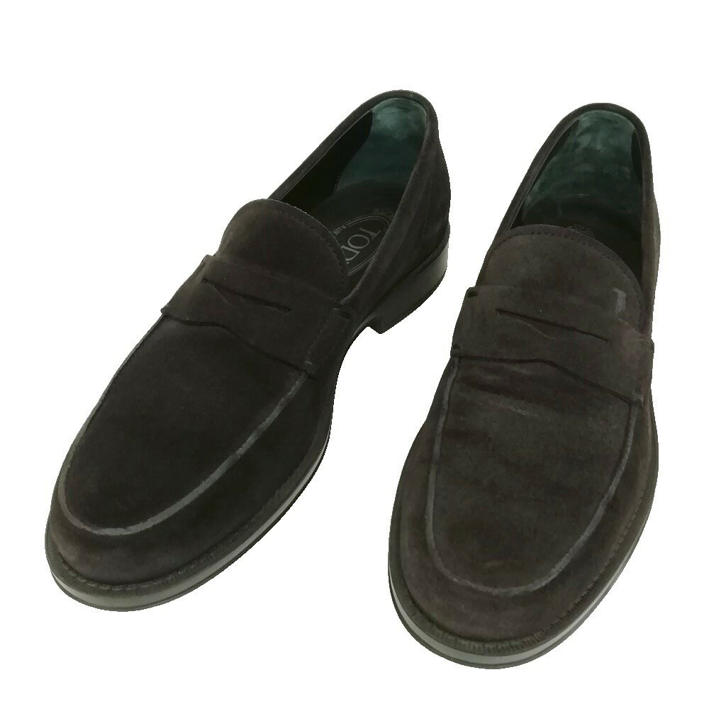 乐天商城 - 【中古】トッズ TOD'S コイン ペニー ローファー スリッポン レザー シューズ スウェード 7 ブラック系 メンズ 【ベクトル 古着】 260414