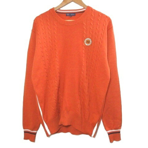 【中古】23区 オンワード樫山 GOLF 美品 24AW セーター ニット プルオーバー ゴルフウェア ケーブル 長袖 ワッペン 厚手 クルーネック 大きいサイズ LL オレンジ KRVTCW0401 /X メンズ 【ベクトル 古着】 260729