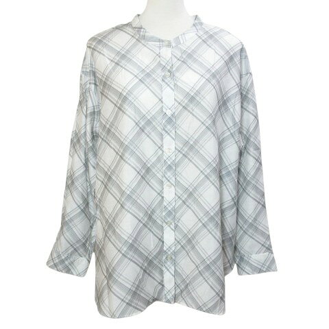 【中古】インディヴィ INDIVI 美品 2WAY シアー バイアスチェック柄 カシュクールシャツ バンドカラー 長袖 大きいサイズ 15 2XL相当 グレー系 127-85202 /X レディース 【ベクトル 古着】 260519