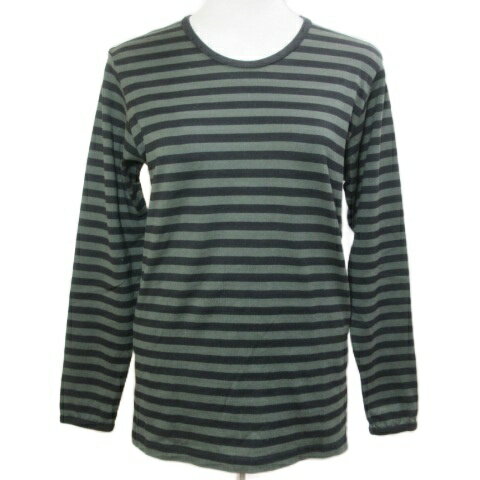 【中古】マリメッコ marimekko PITKAHIHA ボーダーカットソー Tシャツ ロンT 長袖 XS グリーン ブラック /X レディース 【ベクトル 古着】 260506
